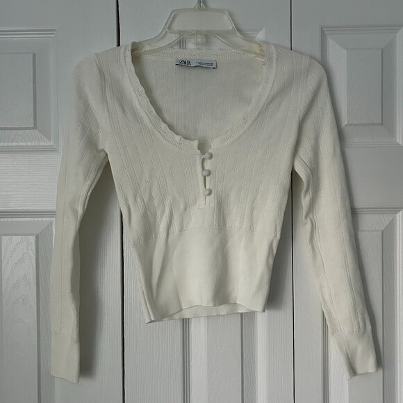 Zara White Pointelle Long Sleeve Top - Picture 3 of 8